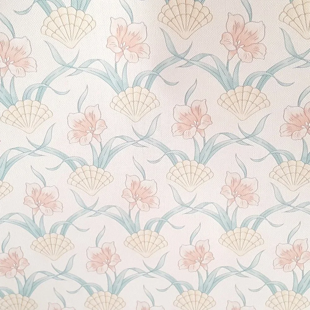Vintage Vinyl Wallpaper Floral,Seashell/Leaf Teflon Dupont *AS IS*